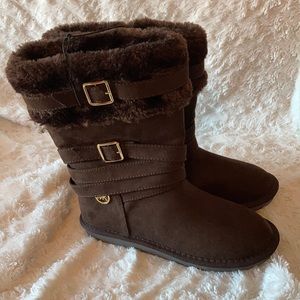 Michael Kors Mk Girls Sz 4 Brown Suede Boot W/faux Fur & Logo